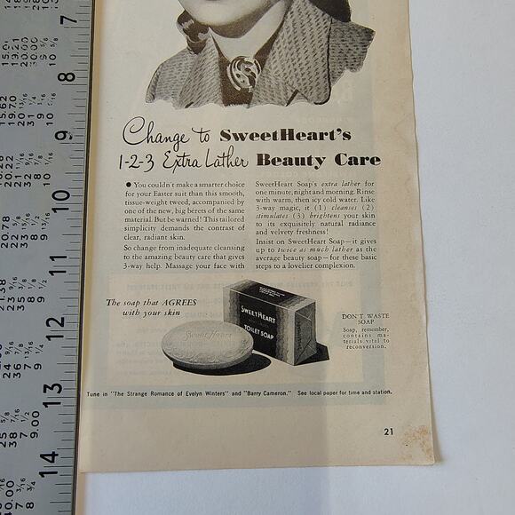 1946 SweetHeart Soap Print Ad MCM Woman in Hat Midcentury Beauty Care Routine - Picture 6 of 9